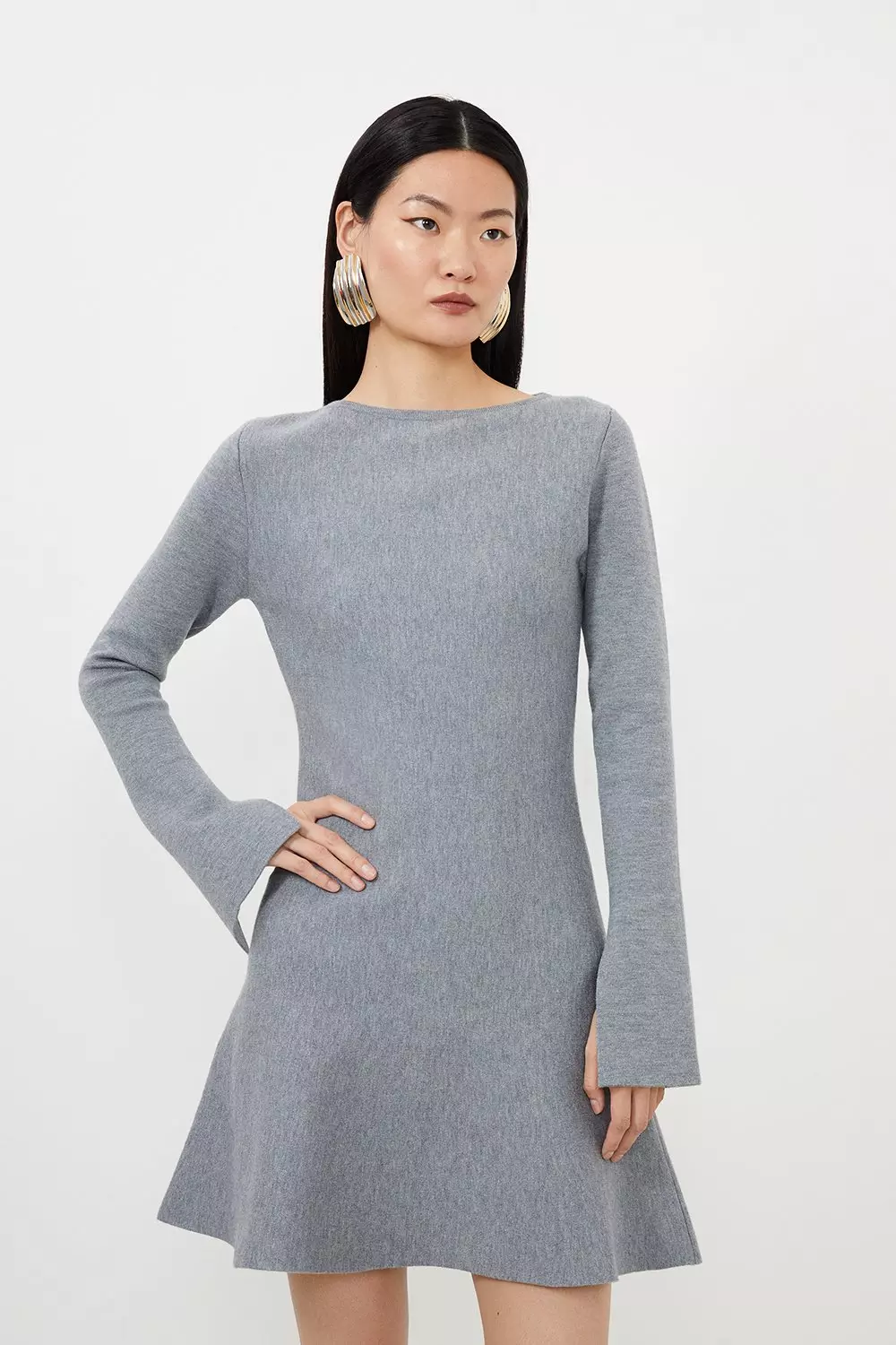 Compact Wool Look Knit Flippy Mini Dress